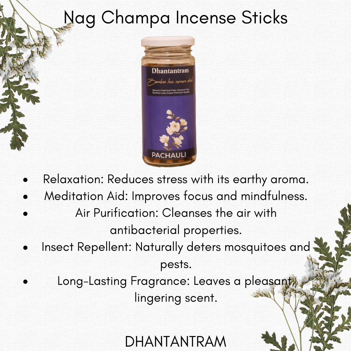Premium Cow Dung Pachauli Bambooless Incense Sticks (30 pieces supply with stand)