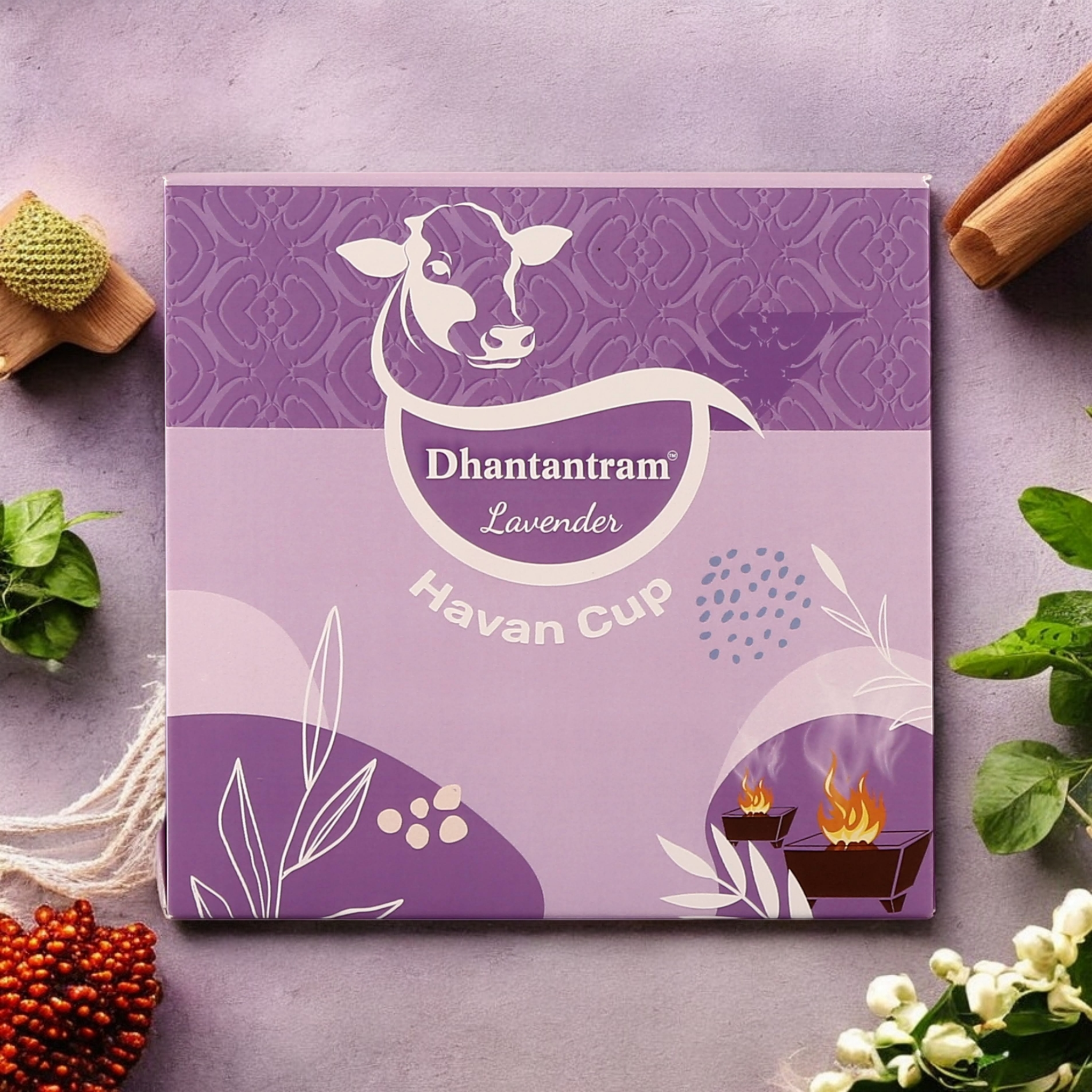 Premium Cow Dung Lavender Hawan Cup (15 pieces supply with stand)
