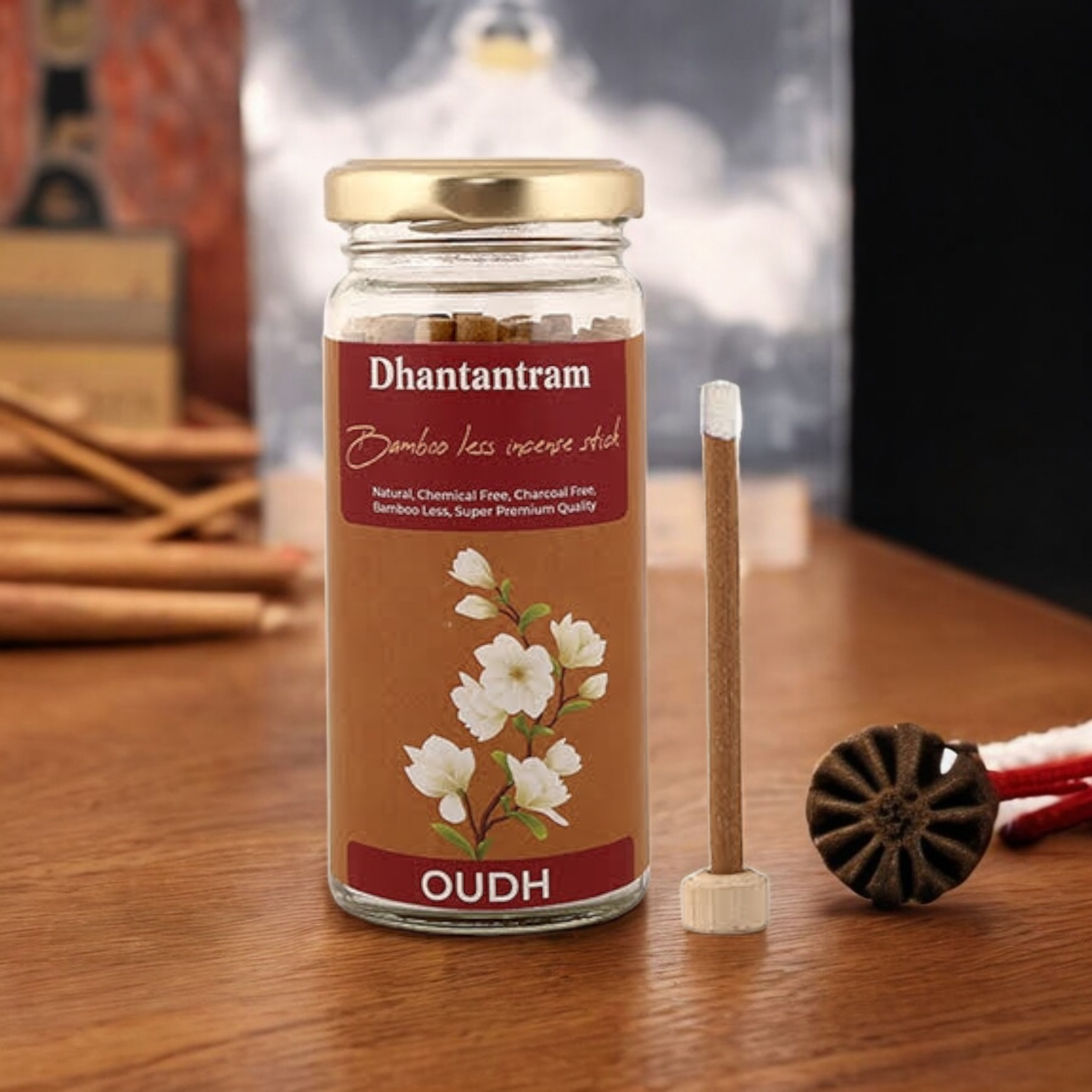 Premium cow Dung Oudh Bambooless Incense sticks (30 pieces supply with stand)