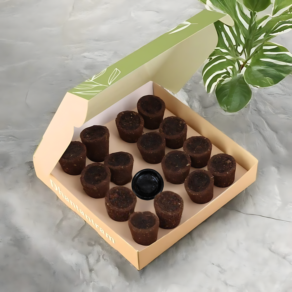 Premium Cow Dung Dashangam Hawan Cups (15 Pieces supply with stand)