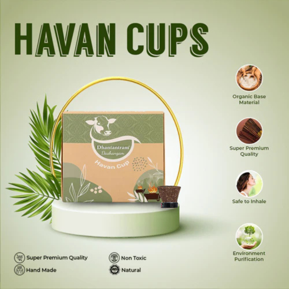 Premium Cow Dung Dashangam Hawan Cups (15 Pieces supply with stand)