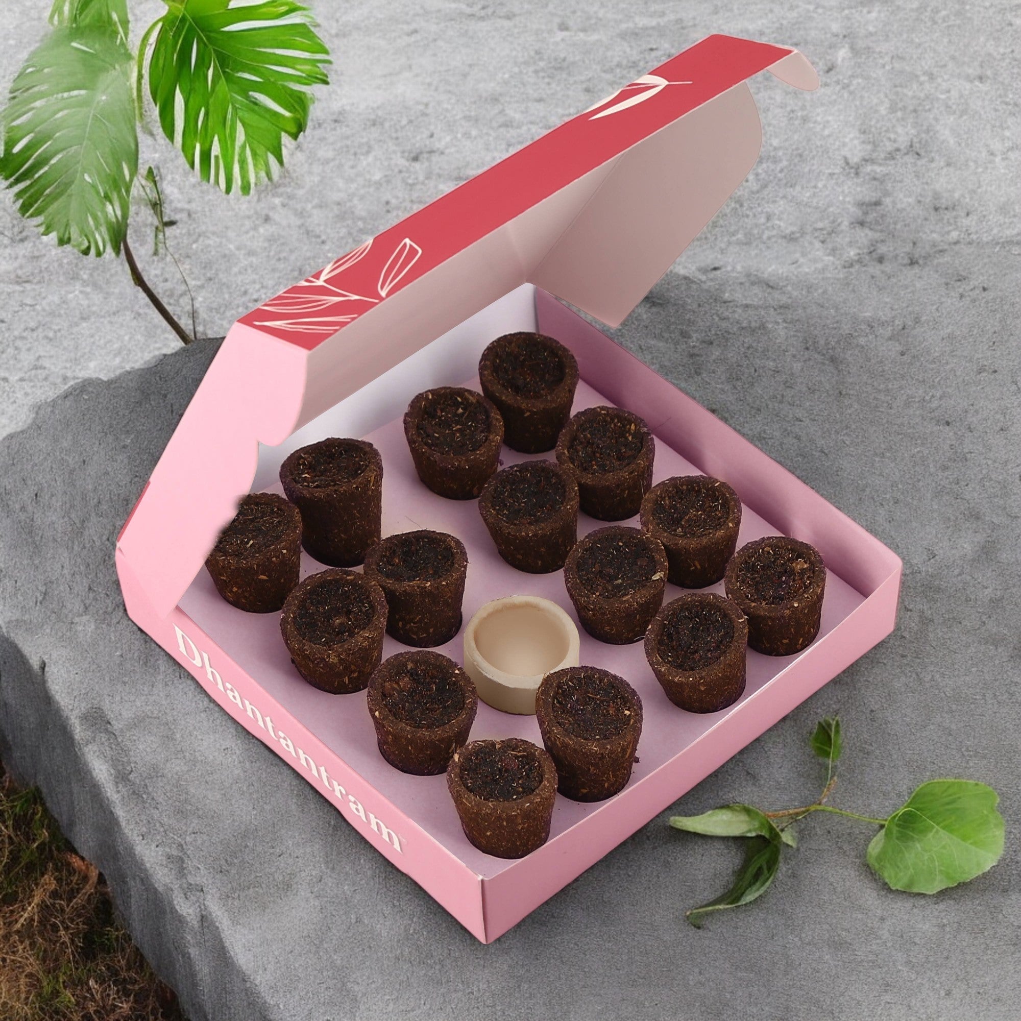 Premium Cow Dung Rose Hawan cup (15 pieces supply with stand)