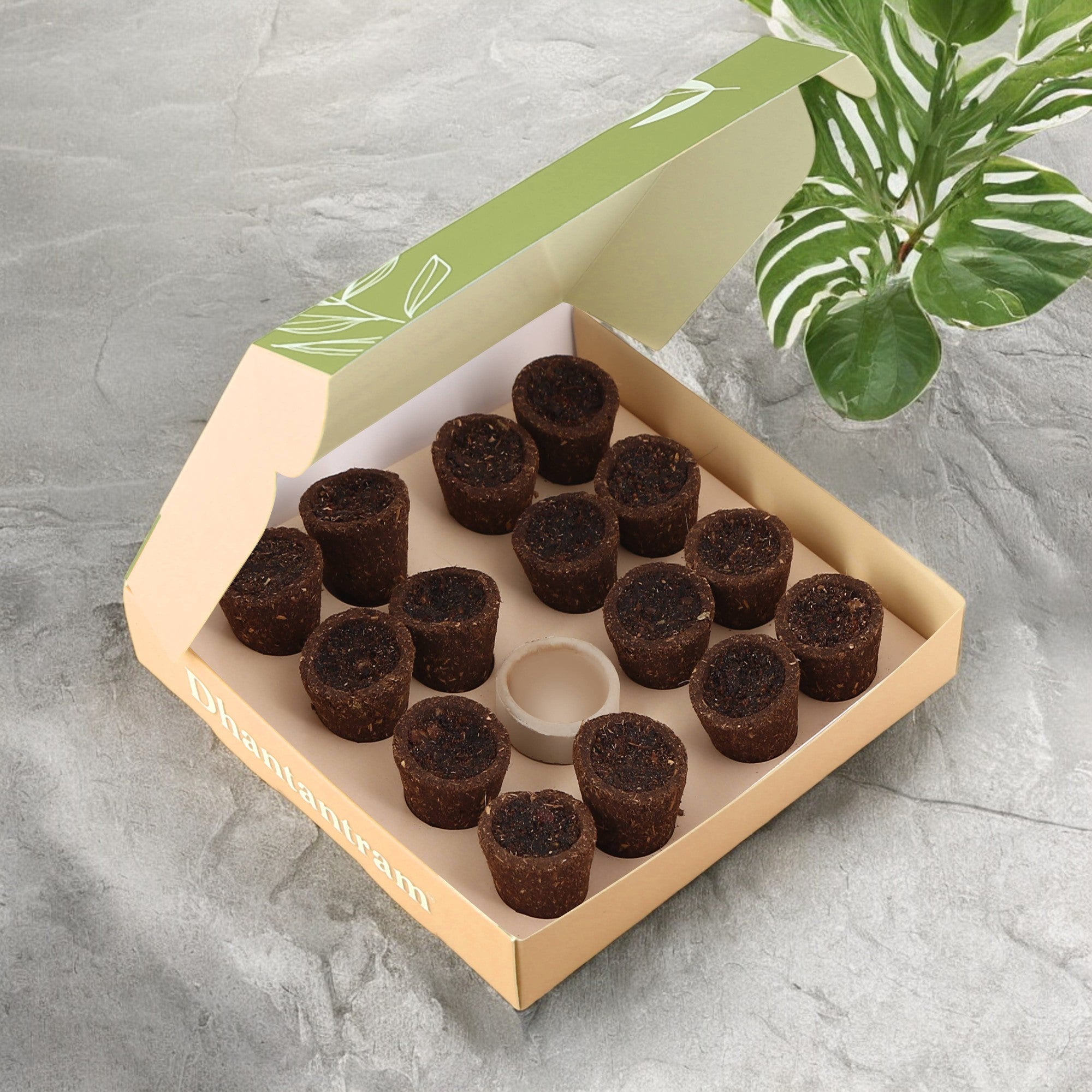 Premium Cow Dung Dashangam Hawan Cups (15 Pieces supply with stand)