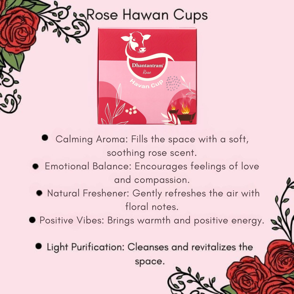 Premium Cow Dung Rose Hawan cup (15 pieces supply with stand)